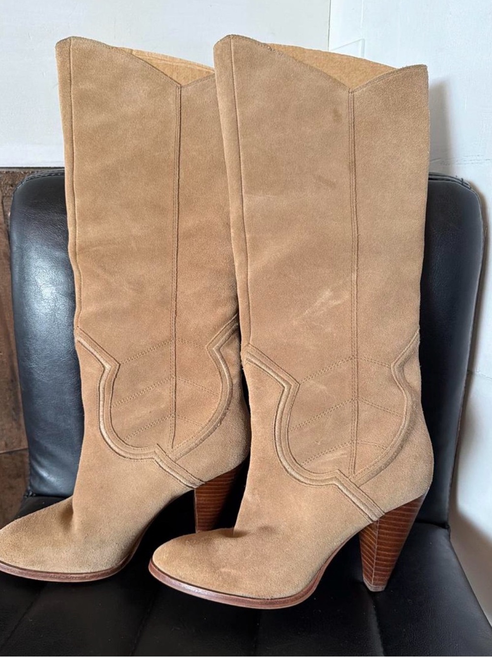 Aldo Tan Suede Mid-Calf Western Heeled Boots